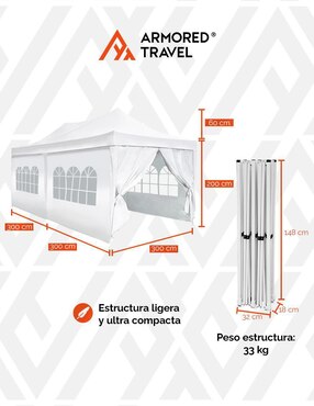 Carpa Armored Travel ancho 300 cm x largo 600 cm