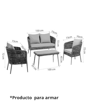Sala 3 piezas Mali Cantia de ratán PVC