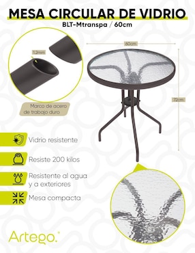 Mesa armable para terraza jardín Artego de acero