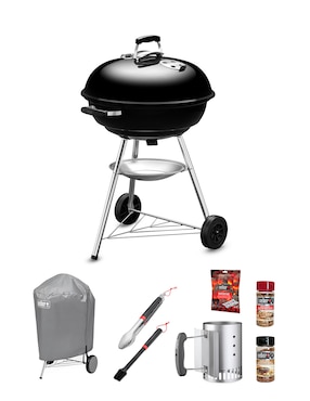 Asador carbón Weber Bundle Weber Compact 57 cm con termómetro de acero porcelanizado