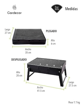 Asador carbón Gardecor plegable portátil