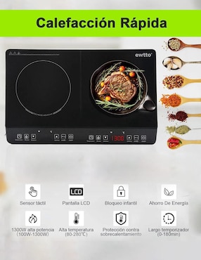 Parrilla de inducción Ewtto ET-H8008 de Acero inoxidable y vidrio