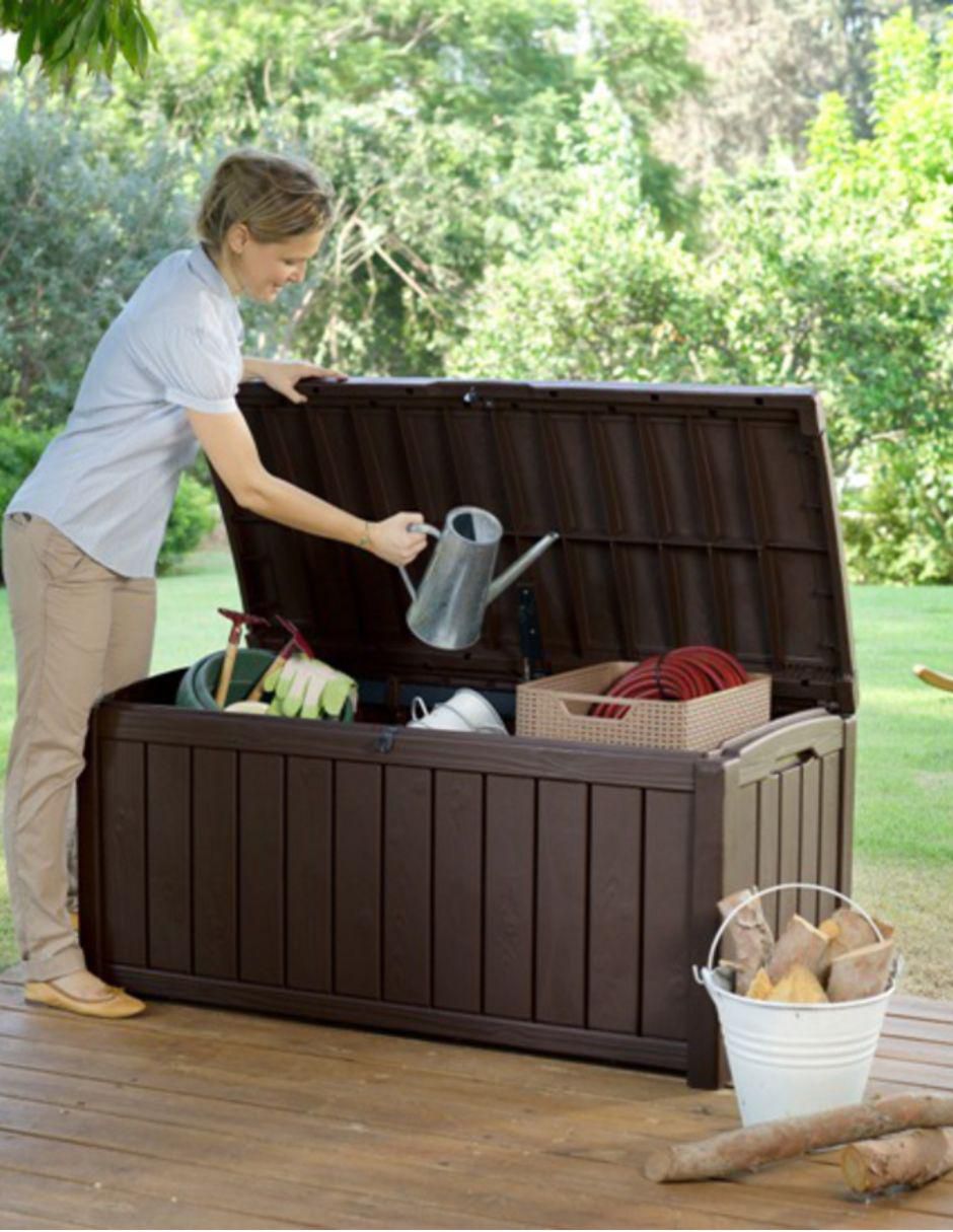 Baúl de almacenamiento apto para jardín con capacidad de 455 litros en  color marrón Brightwood Keter