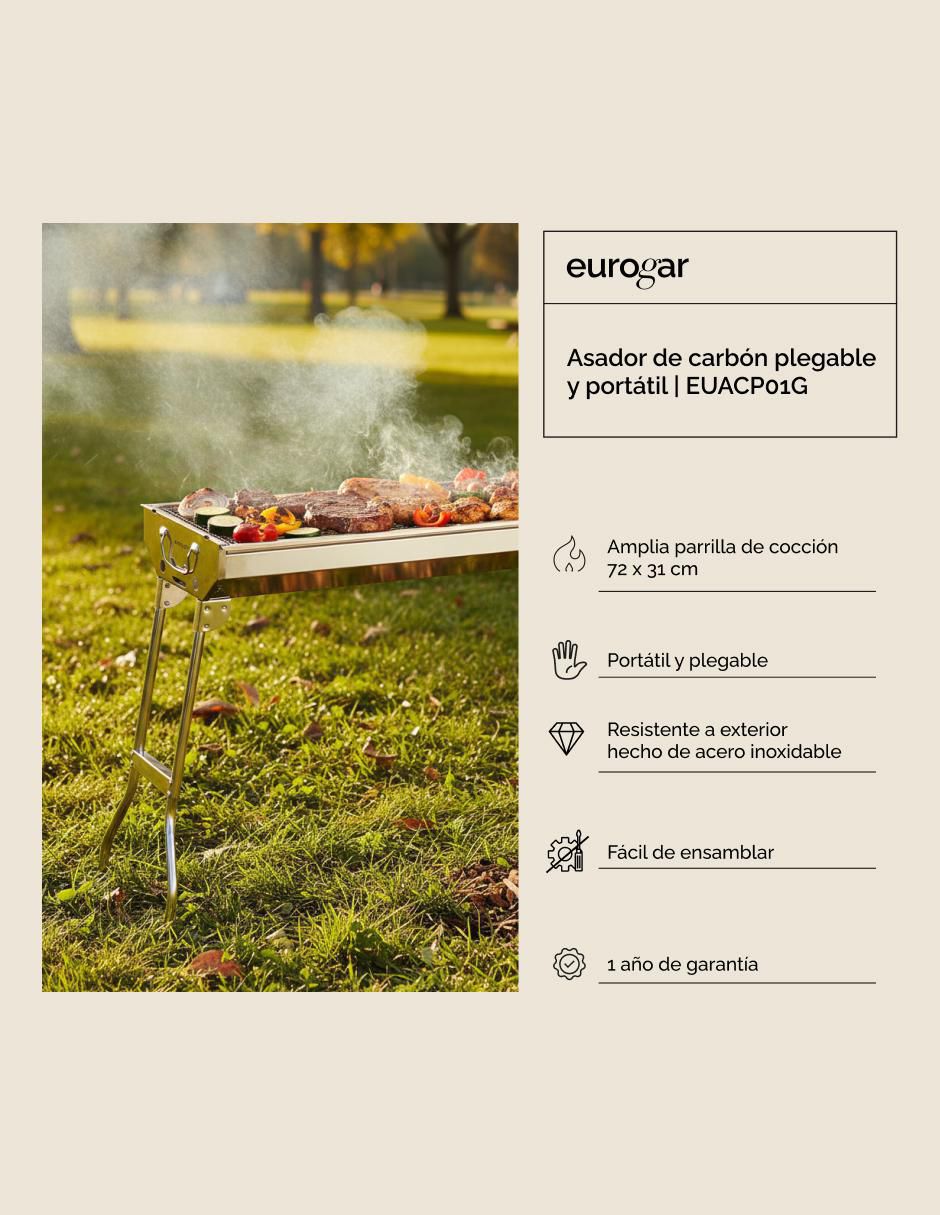 Asador carbón EUACP01G de acero inoxidable 3