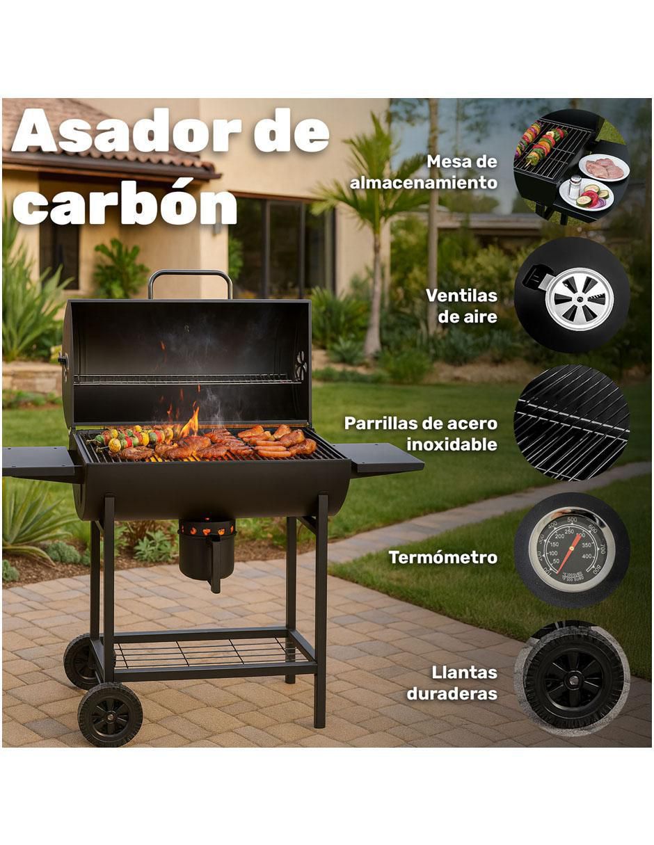 Asador carbón mkz-asadocarmet70 de acero inoxidable 4