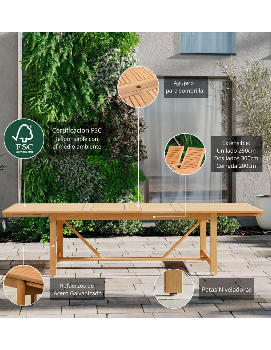 Comedor Saigon para 10 personas de madera de eucalipto 7