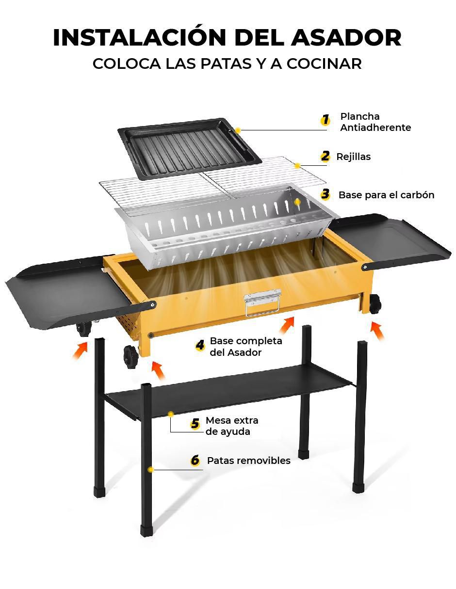 Asador carbón de acero inoxidable 4