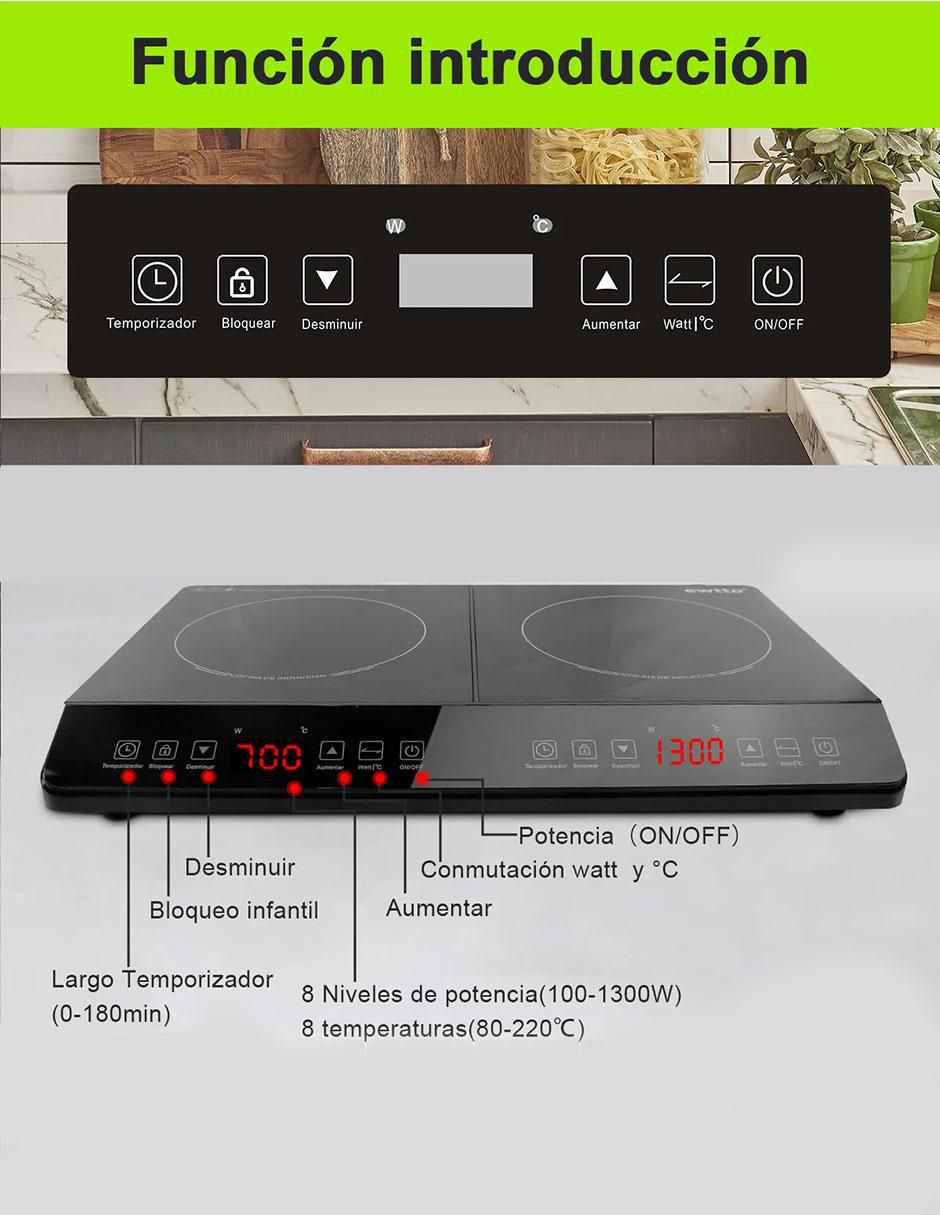 Parrilla de inducción ET-H8008 de Acero inoxidable y vidrio 6